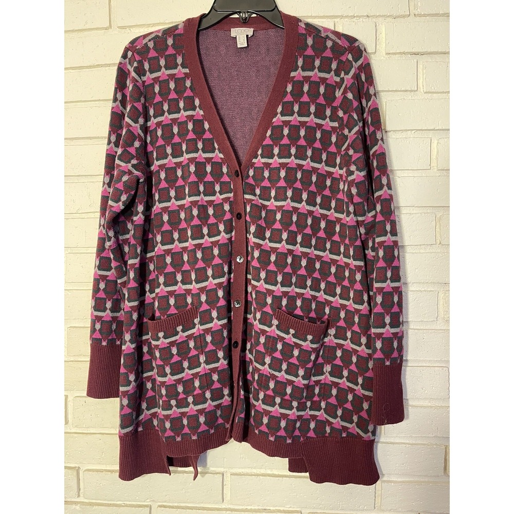 LOGO by Lori Goldstein Womens Button Front Cardigan Sz Large Purple Step Hem